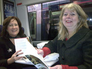 Karen Cunningham and Wilma Moore of Culture & Sport Glasgow en route to Edinburgh on launch day.