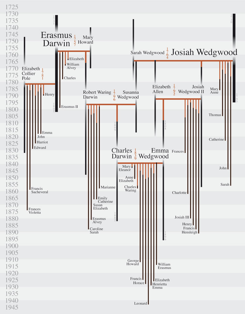 Simon Gurr’s depiction of the Darwin and Wedgwood family tree.