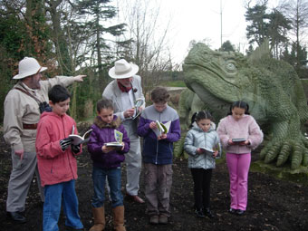 Children from Westminster and Bromley read The Lost World at the Crystal Palace while staff from Bromley Parks keep an eye out for dinosaurs.