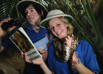 Barry and Owen with a python at Newquay Zoo, one of the many locations where Lost World Read 2009 events are taking place.
